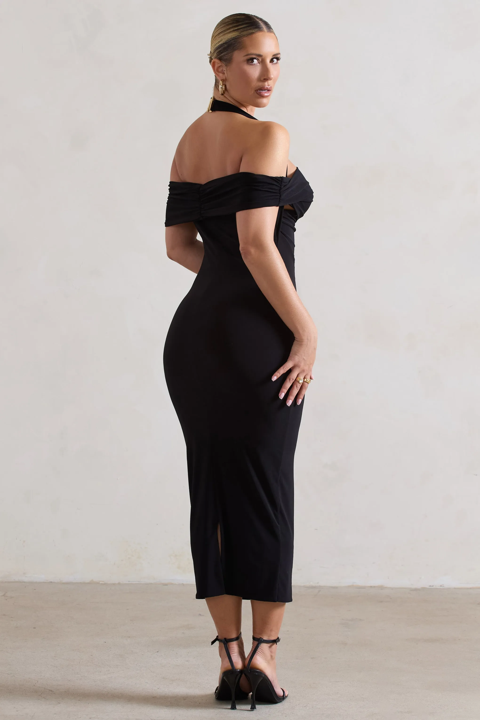 Gwen | Black Bardot Halter-Neck Midi Dress sold by Club L London product image thumbnail 2