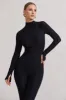Elevated | Black High-Neck Slim-Leg Jumpsuit With Long Sleeves sold by Club L London