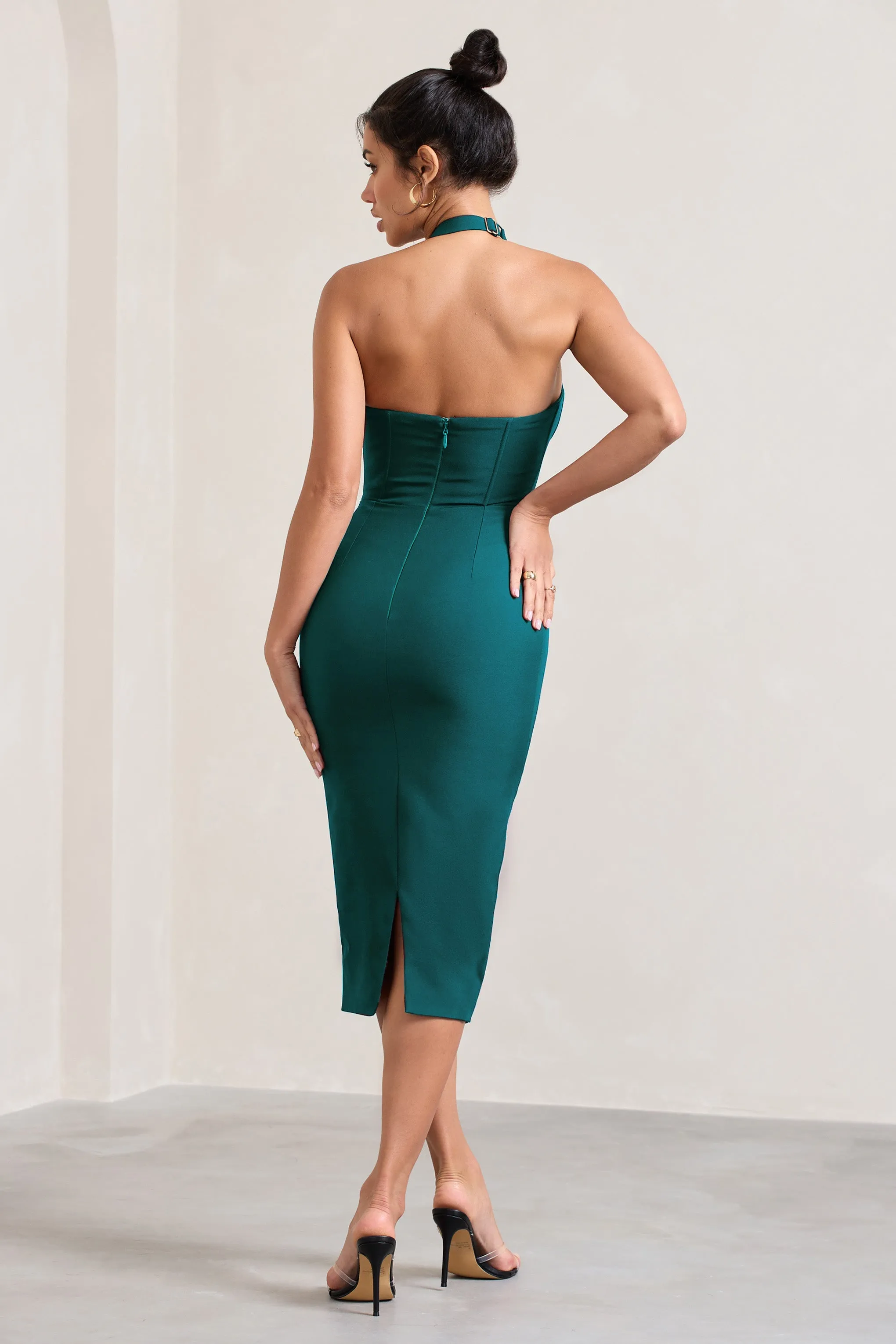 Supermodel | Bottle Green Halter-Neck Corset Midi Dress sold by Club L London product image thumbnail 2