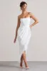 Chosen | White Bandeau Wrap Maxi Dress With Feather Trim sold by Club L London