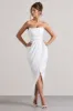 Chosen | White Bandeau Wrap Maxi Dress With Feather Trim sold by Club L London