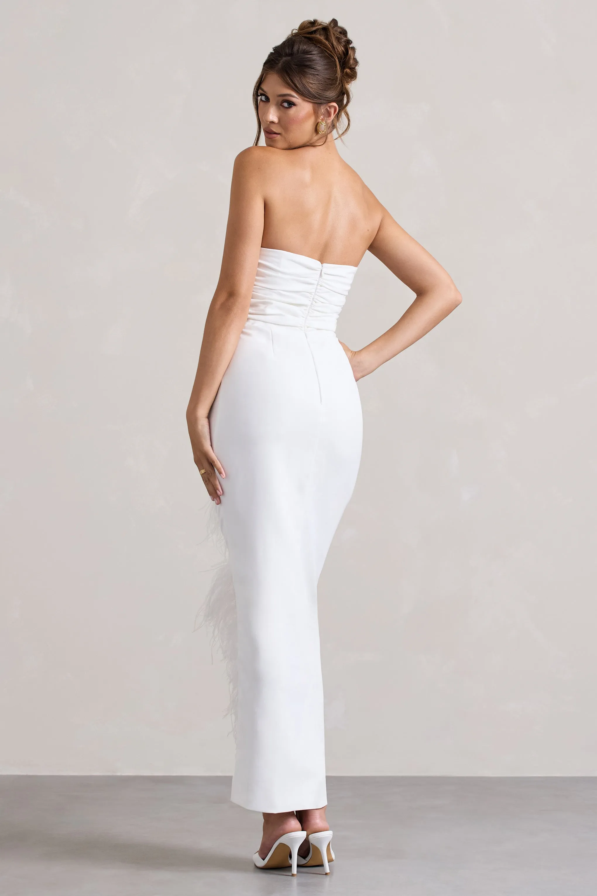 Chosen | White Bandeau Wrap Maxi Dress With Feather Trim sold by Club L London product image thumbnail 2