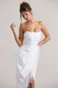 Chosen | White Bandeau Wrap Maxi Dress With Feather Trim sold by Club L London