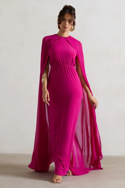 Envy | Pink High-Neck Maxi Dress With Chiffon Cape sold by Club L London
