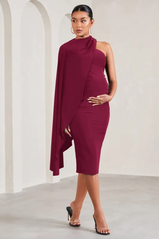 New Chapter | Berry Asymmetric Maternity Midi Dress With Cape sold by Club L London