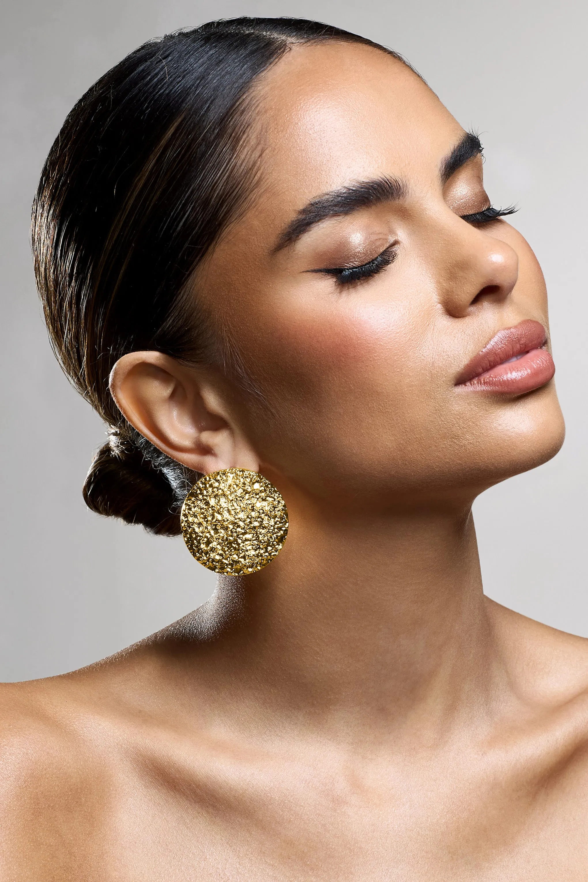 Mars | Gold Textured Statement Disc Earrings sold by Club L London product image thumbnail 2