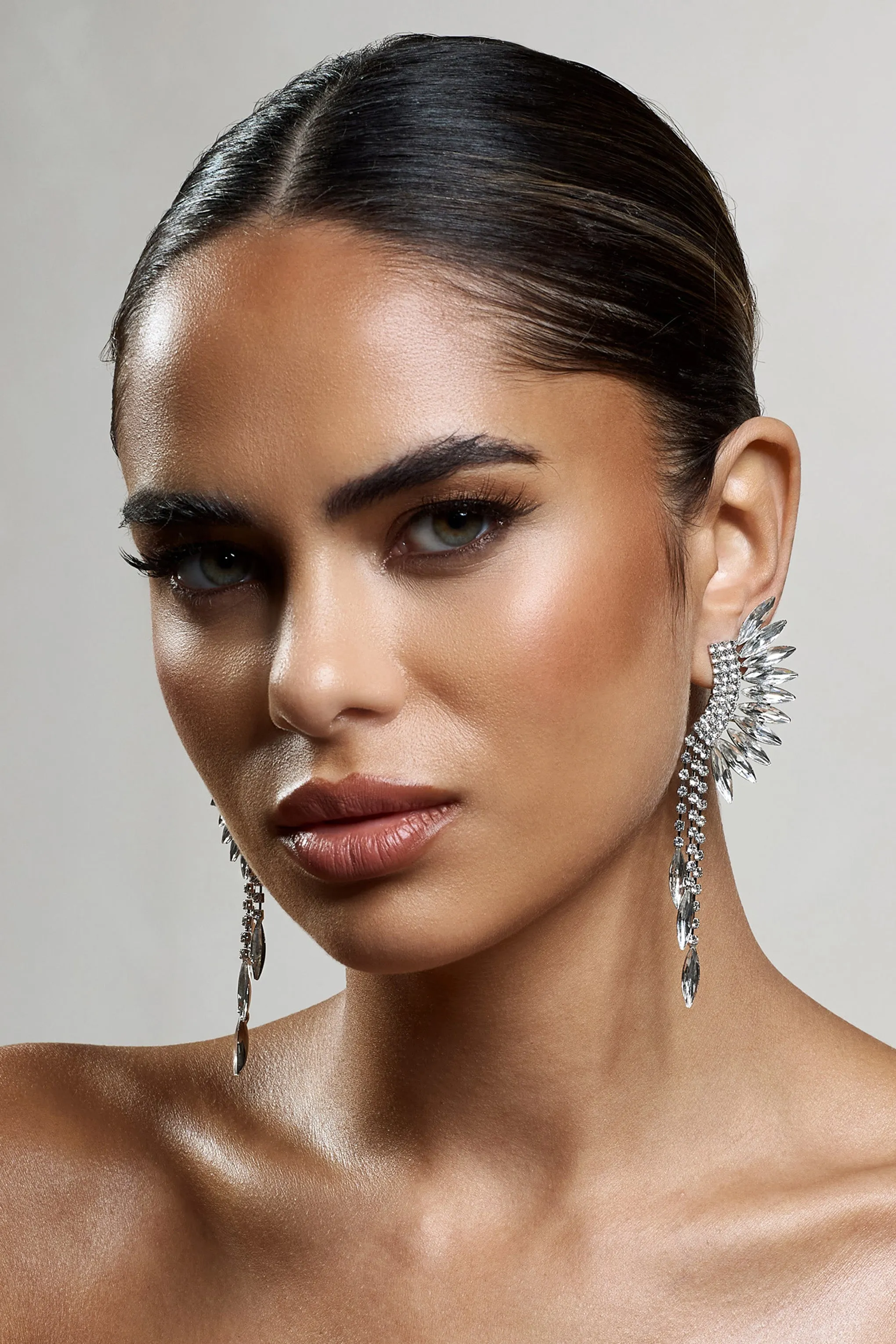 Mardi | Diamante & Silver Statement Dangle Earrings sold by Club L London product image thumbnail 2