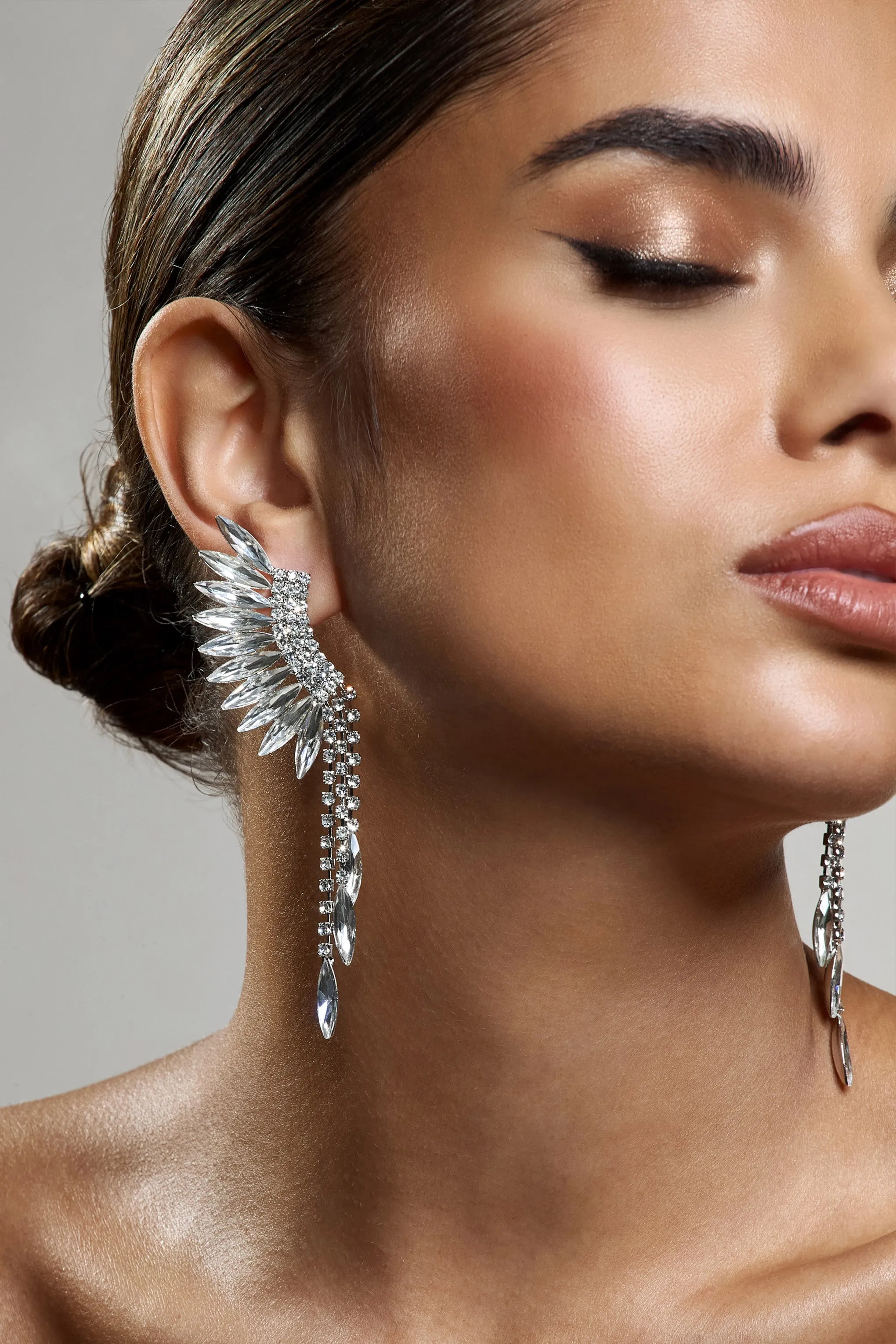 Mardi | Diamante & Silver Statement Dangle Earrings sold by Club L London product image thumbnail 4