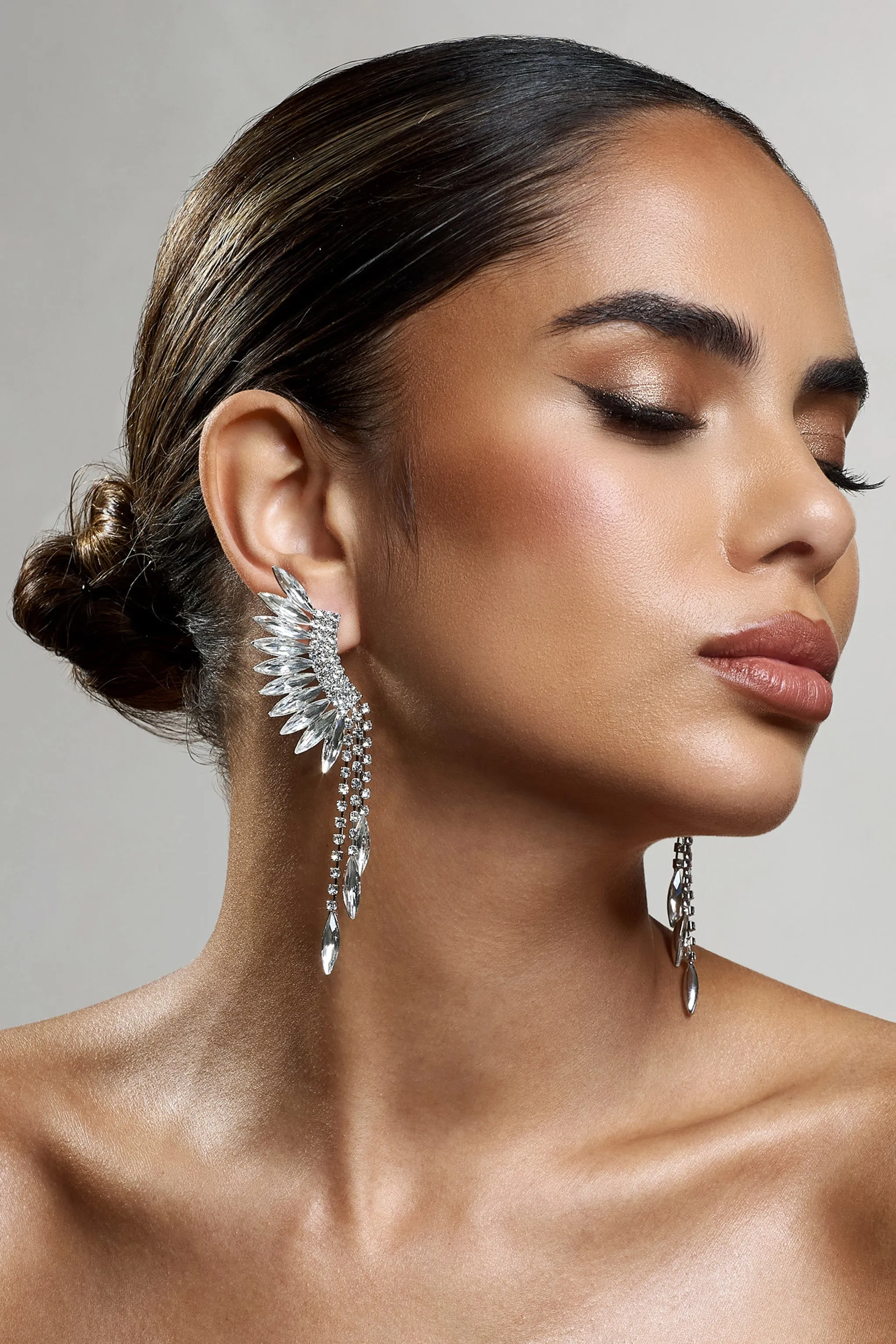 Mardi | Diamante & Silver Statement Dangle Earrings sold by Club L London product image thumbnail 3
