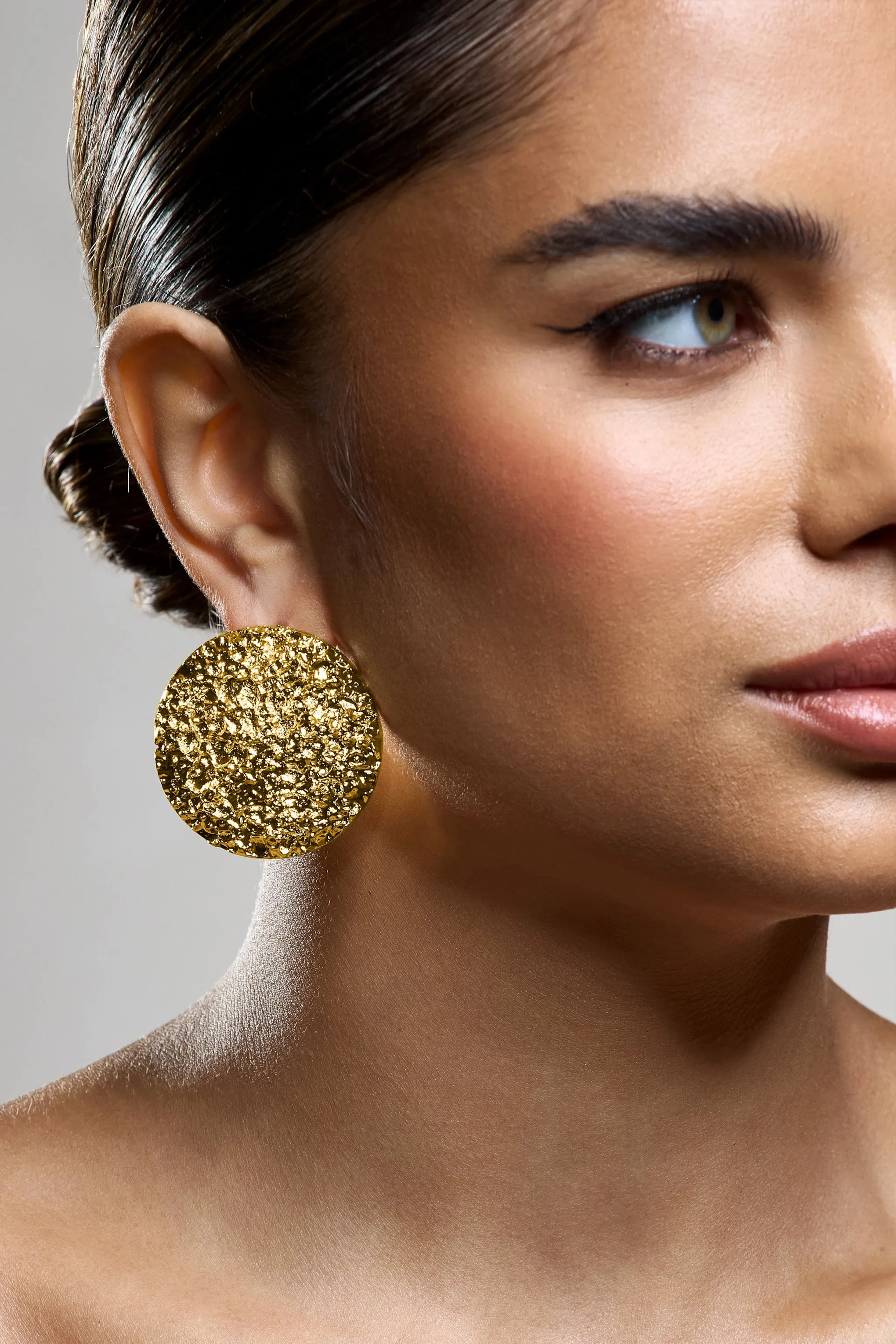 Mars | Gold Textured Statement Disc Earrings sold by Club L London product image thumbnail 4