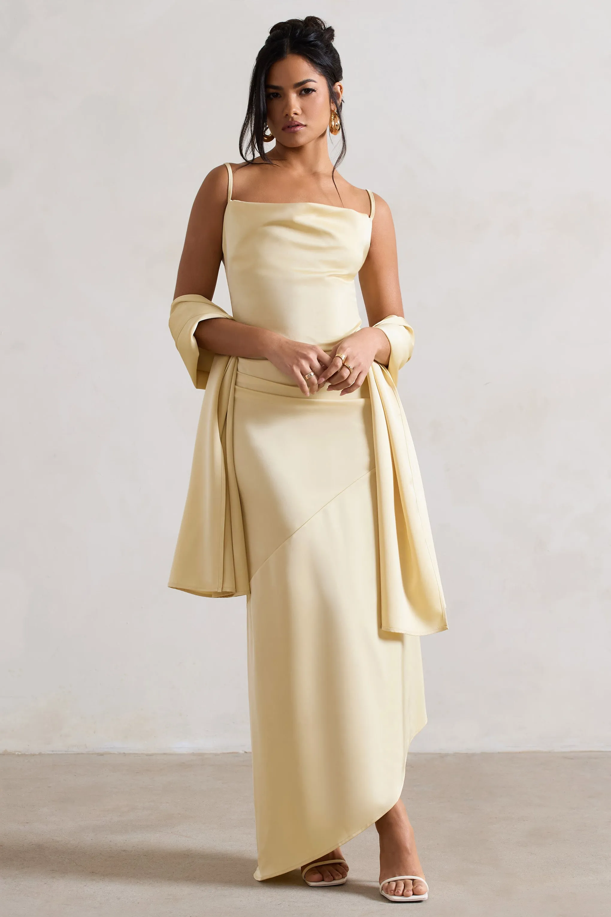 Lush | Lemon Satin Shawl sold by Club L London product image thumbnail 2