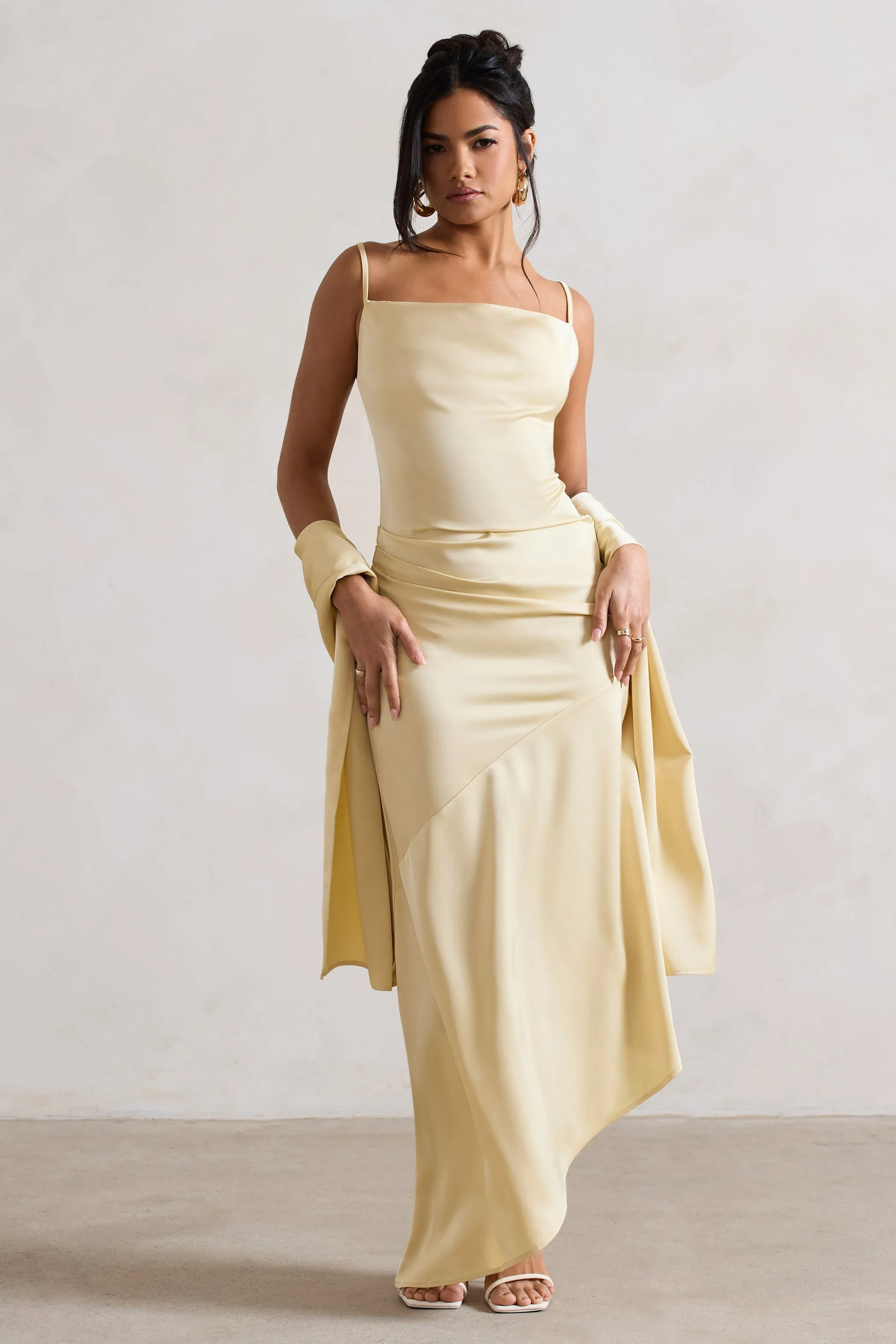 Lush | Lemon Satin Shawl sold by Club L London product image thumbnail 4