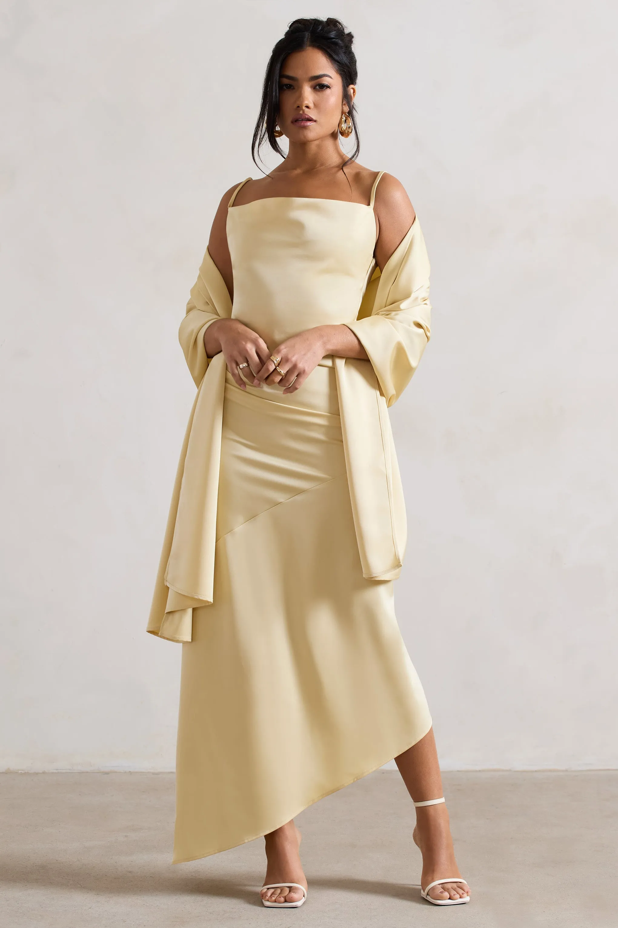 Lush | Lemon Satin Shawl sold by Club L London