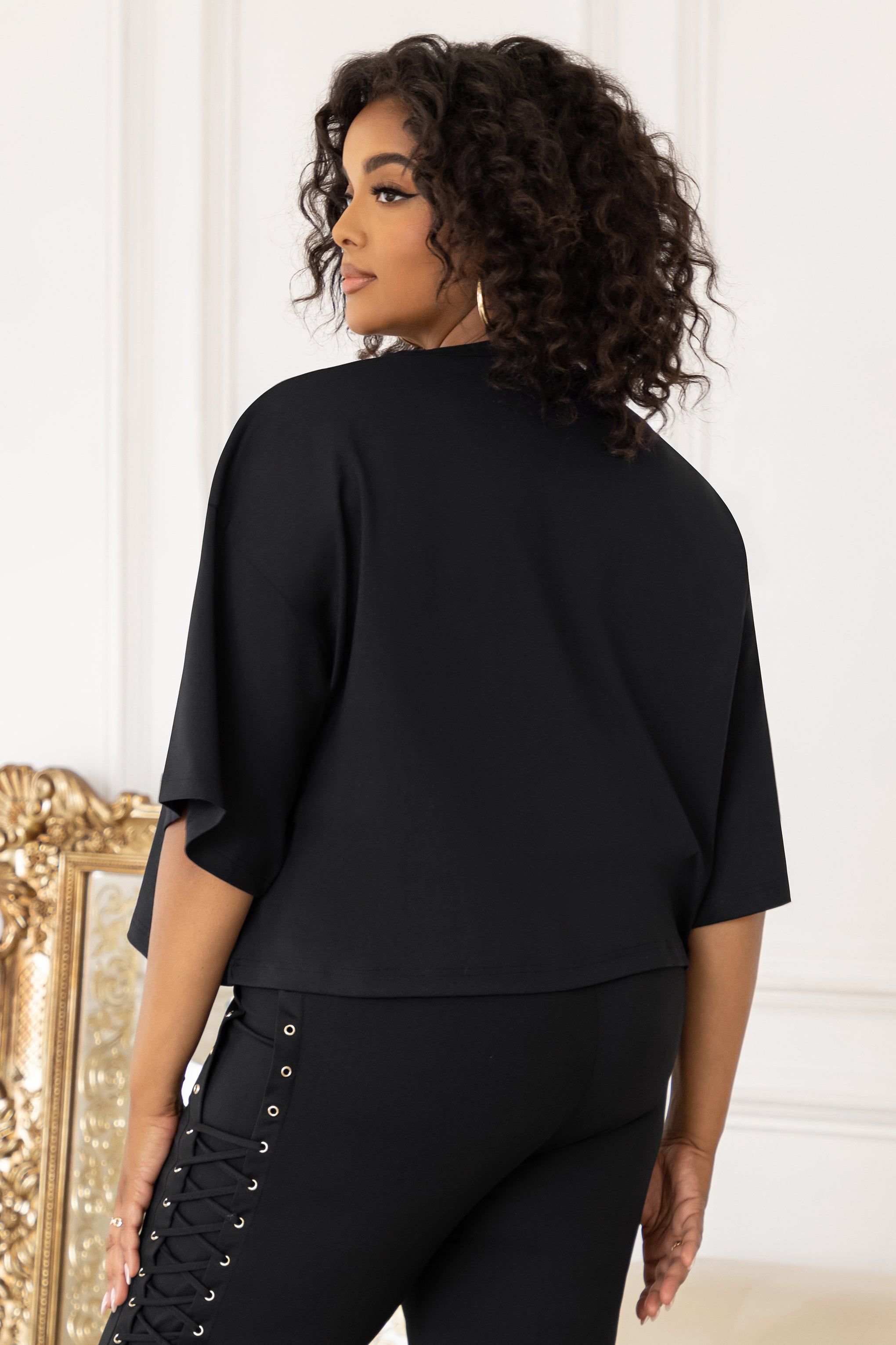 Stepping Out | Plus Black Lace-Up Detail Cropped T-shirt sold by Club L London product image thumbnail 2