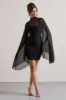 Jenny | Black Mesh High-Neck Cape-Sleeve Mini Dress sold by Club L London