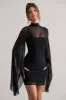 Jenny | Black Mesh High-Neck Cape-Sleeve Mini Dress sold by Club L London