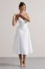 Breathless | Cream Linen Strappy V-Neck Pleated Midi Dress sold by Club L London
