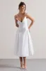 Breathless | Cream Linen Strappy V-Neck Pleated Midi Dress sold by Club L London