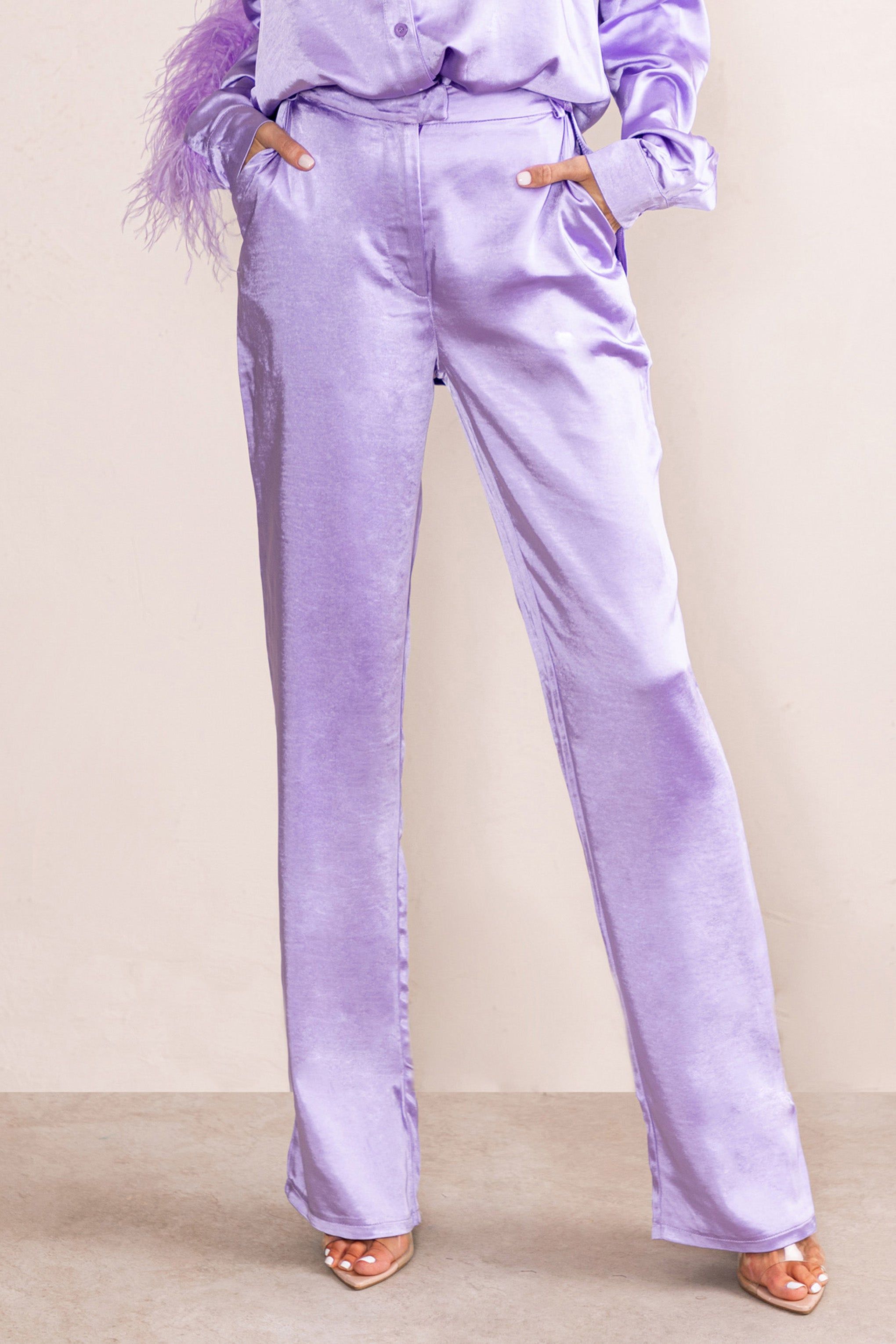 Evening Memories | Lilac Satin Wide Leg Trousers sold by Club L London product image thumbnail 3