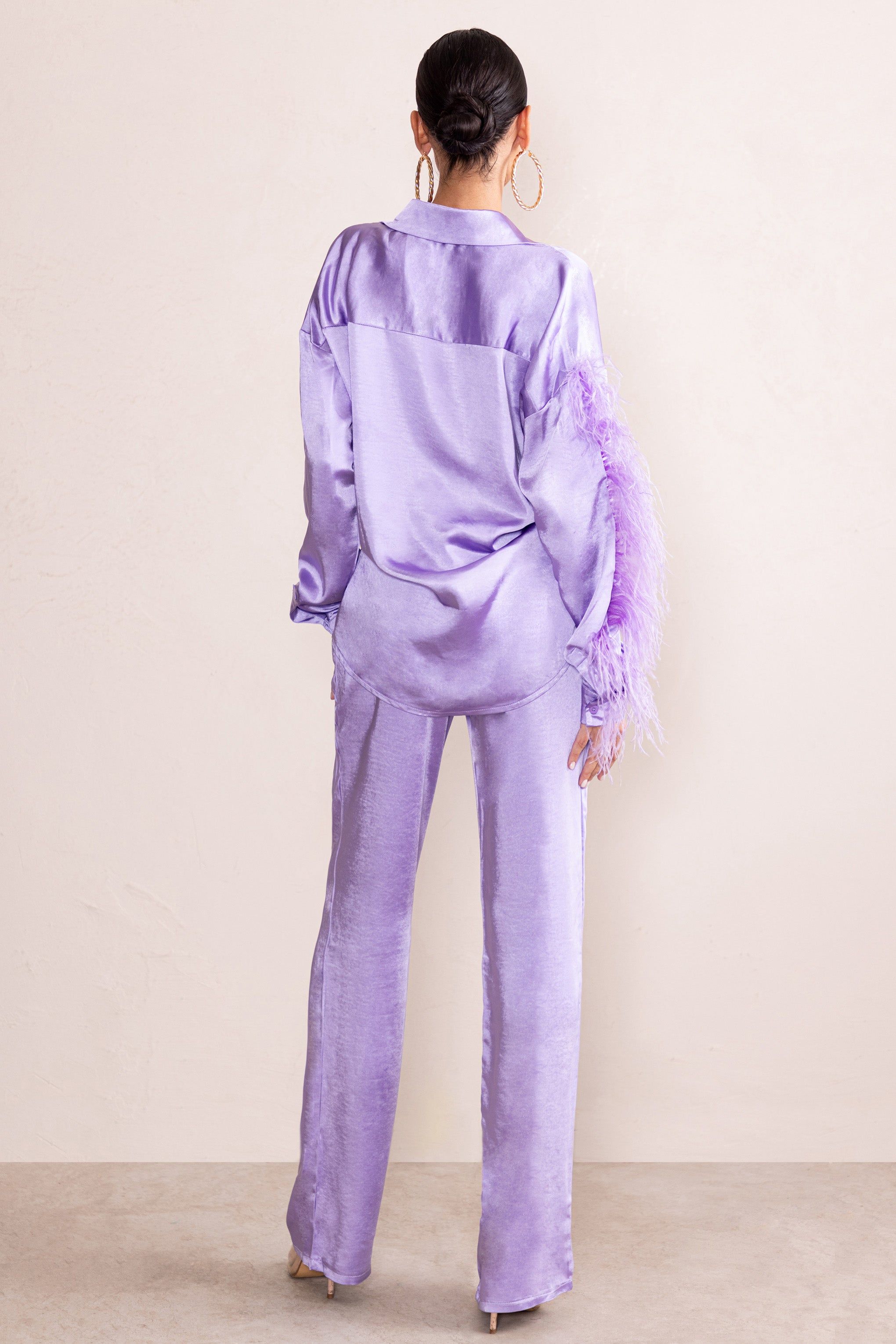 Evening Memories | Lilac Satin Wide Leg Trousers sold by Club L London product image thumbnail 2