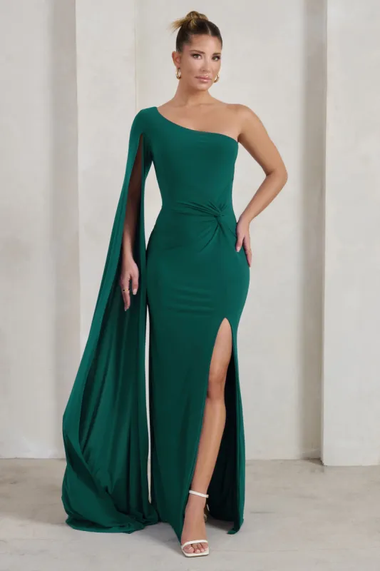 Romi | Bottle Green One Shoulder Twist Design Maxi Dress sold by Club L London