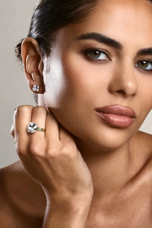 Liza | Gold Adjustable Cushion Cut Ring sold by Club L London