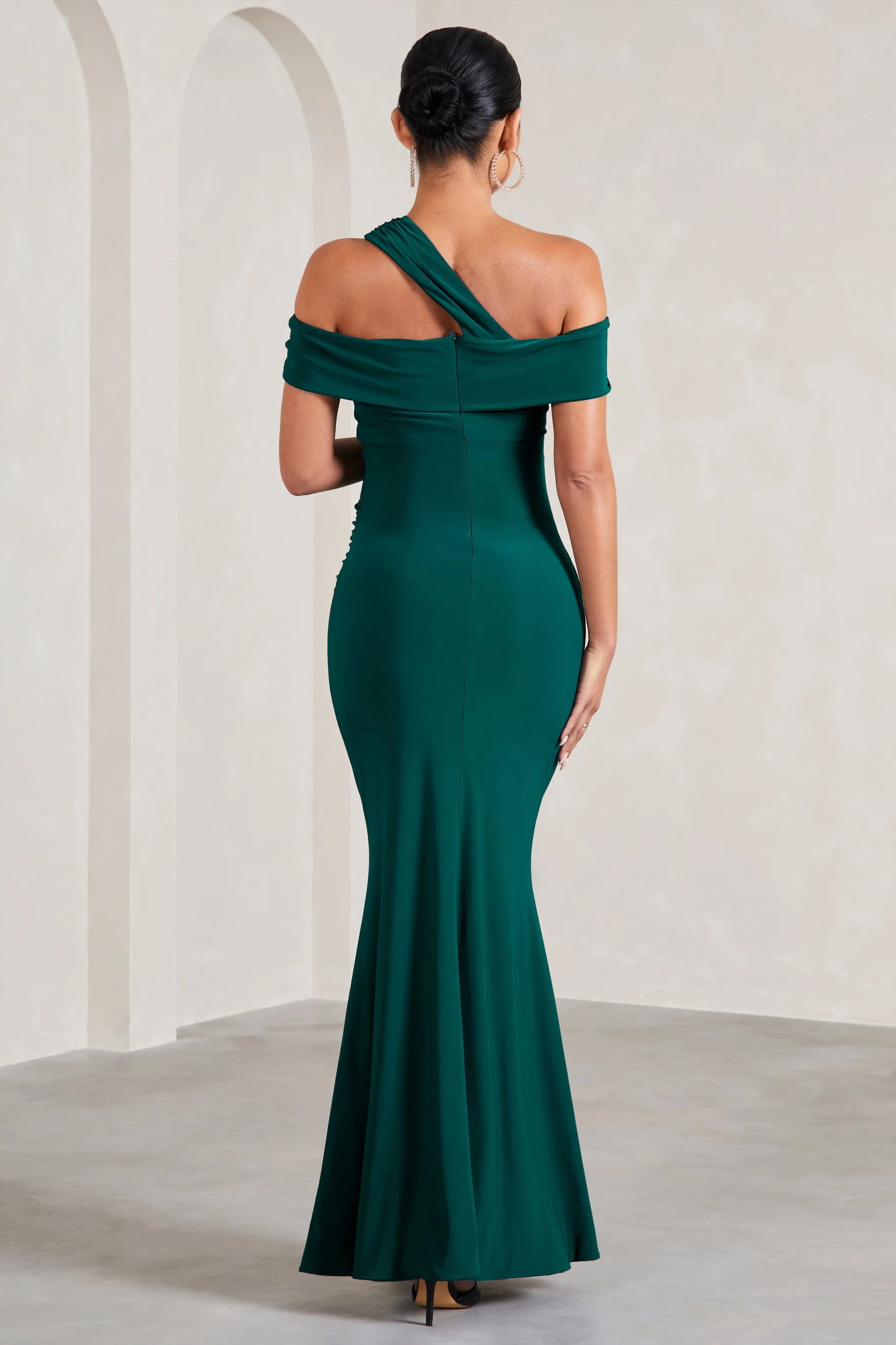 Captivating | Bottle Green Strappy Asymmetric Cut-Out Maternity Maxi Dress sold by Club L London product image thumbnail 2