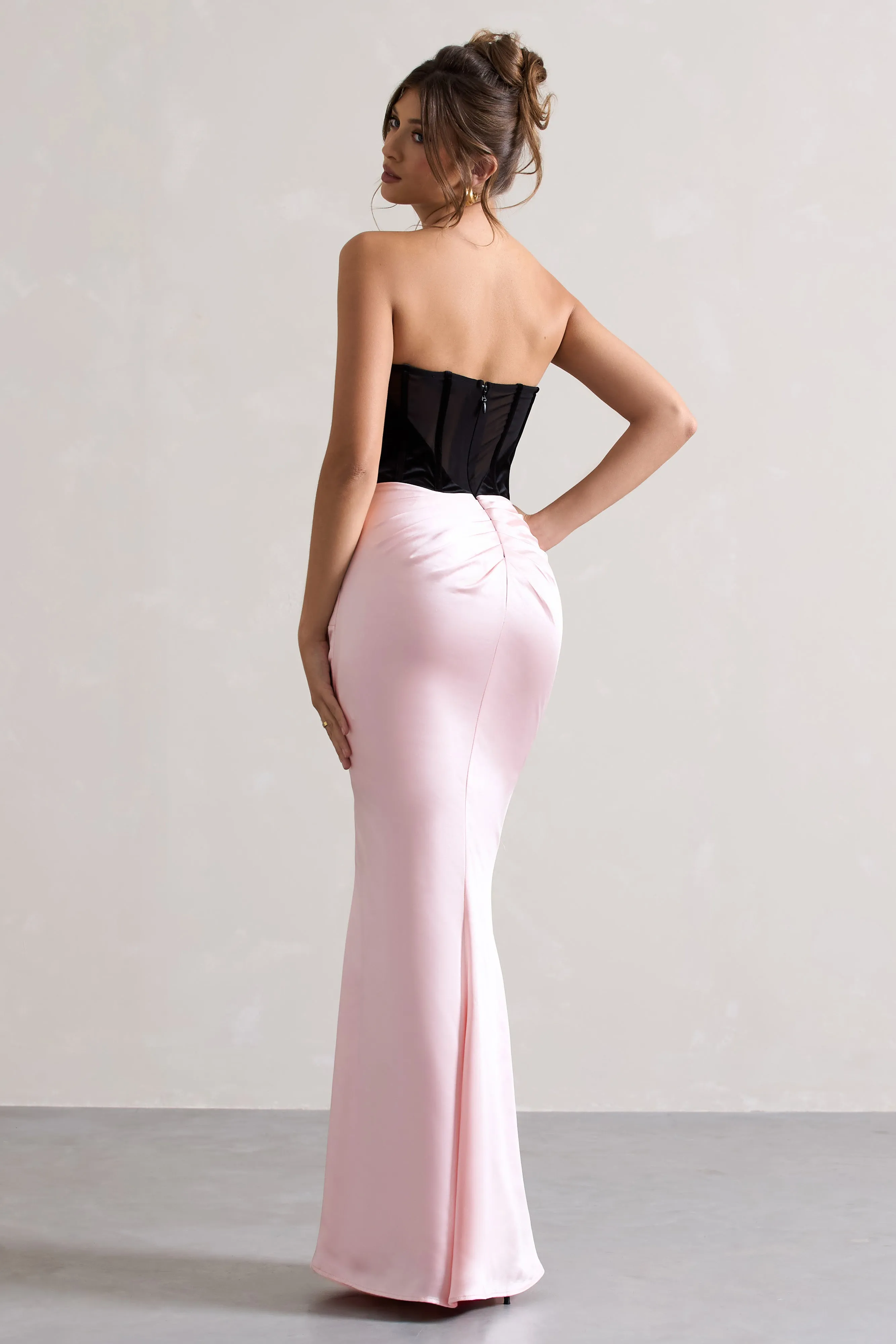 Bethany | Black & Pink Corseted Wrap Maxi Dress sold by Club L London product image thumbnail 2