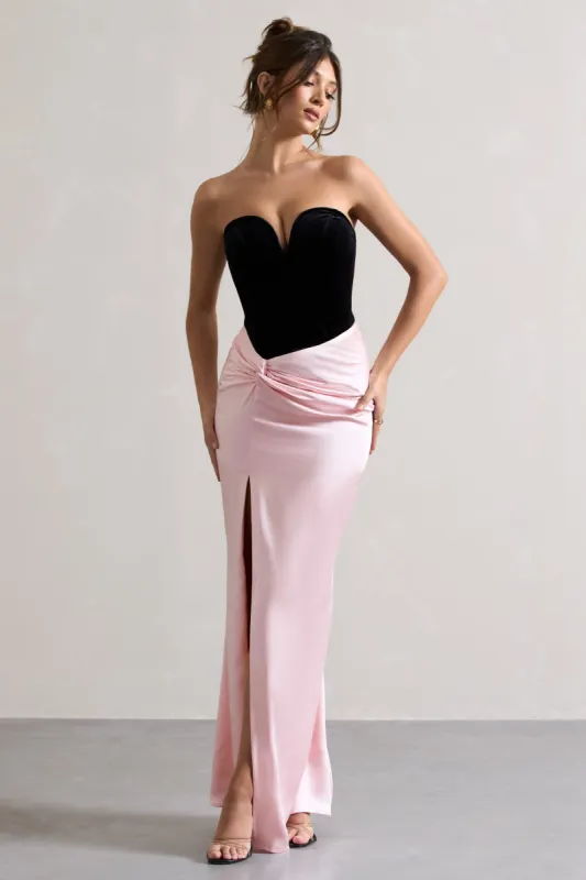Bethany | Black & Pink Corseted Wrap Maxi Dress sold by Club L London