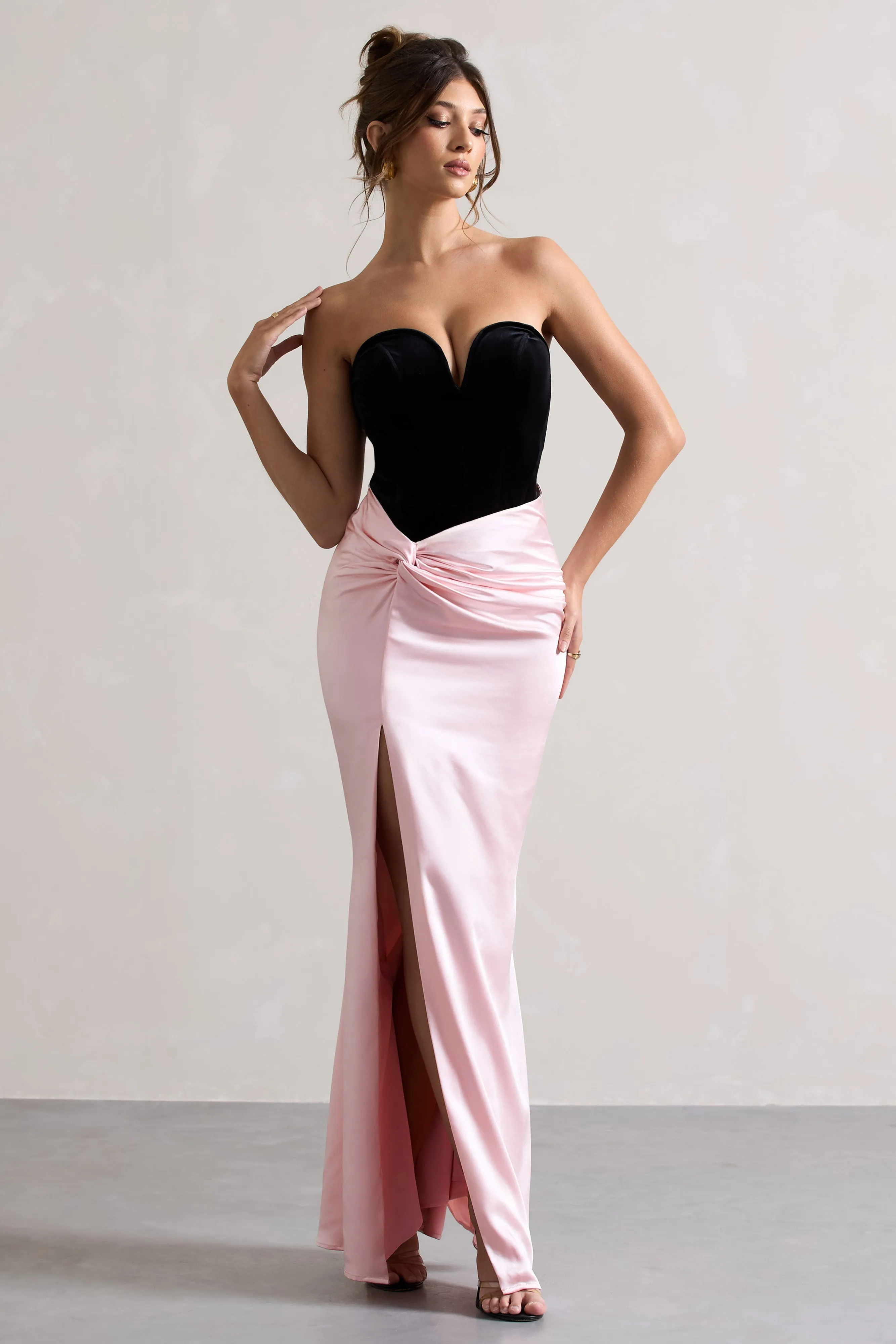 Bethany | Black & Pink Corseted Wrap Maxi Dress sold by Club L London product image thumbnail 5