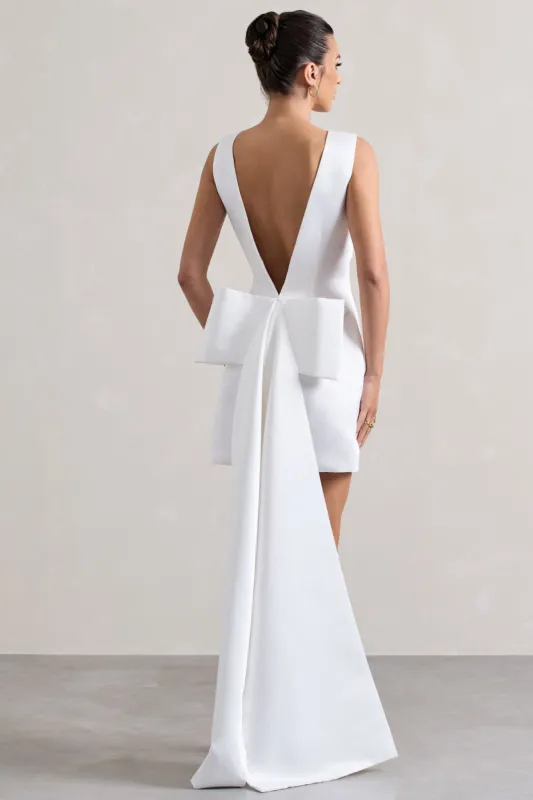 Peace | White Satin Mini Dress With Drape Detail sold by Club L London