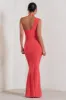 Alba | Coral Maternity Halter Asymmetric Maxi Dress with Cut Out sold by Club L London