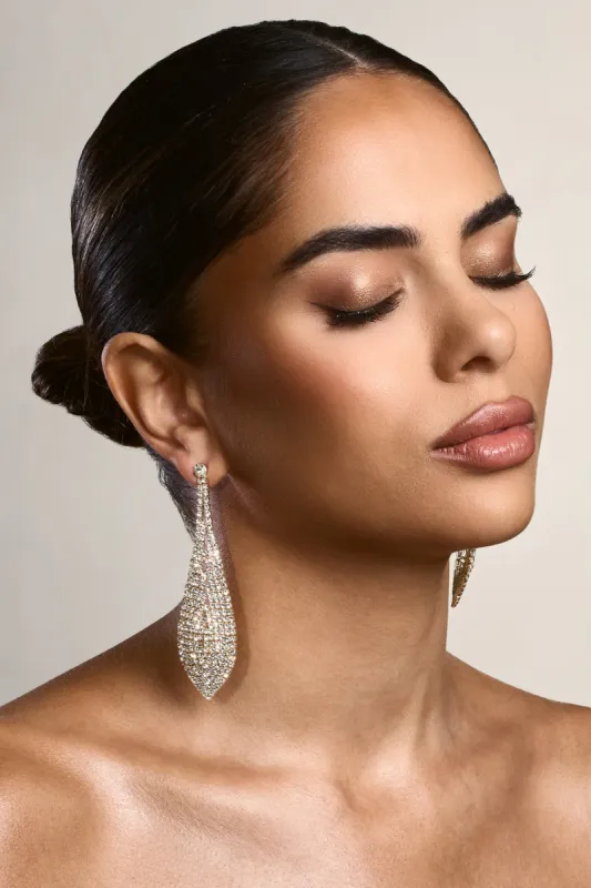 Coralie | Gold Diamante Teardrop Dangle Earrings made by Club L London