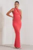 Alba | Coral Maternity Halter Asymmetric Maxi Dress with Cut Out sold by Club L London