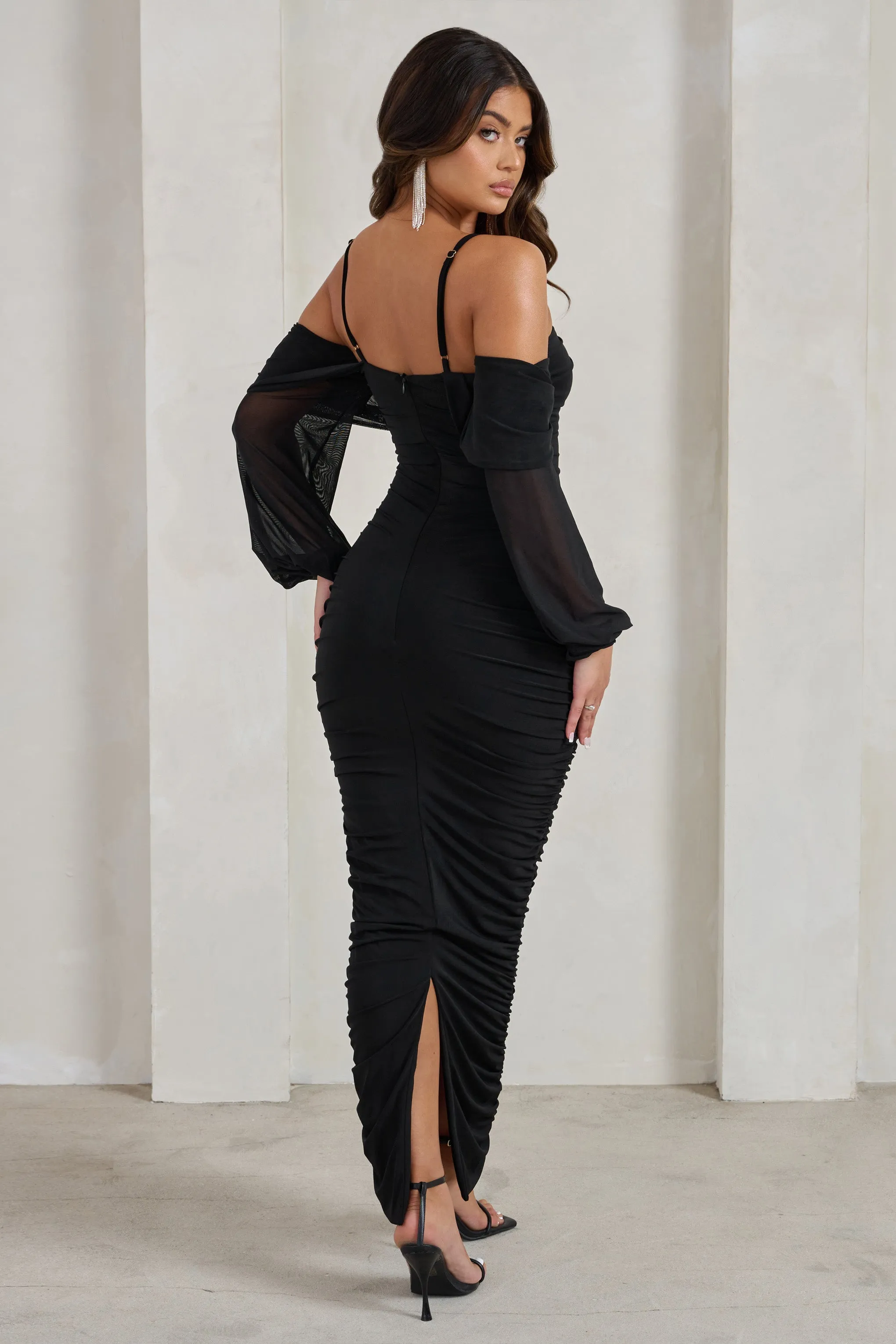 Announcement | Black Bardot Mesh Ruched Maxi Dress sold by Club L London product image thumbnail 2