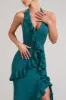 Morning | Bottle Green Ruffled Halter-Neck Split Maxi Dress sold by Club L London
