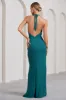 Morning | Bottle Green Ruffled Halter-Neck Split Maxi Dress sold by Club L London