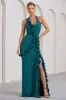 Morning | Bottle Green Ruffled Halter-Neck Split Maxi Dress sold by Club L London