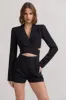 Madison | Black Plunge Tie Waist Tailored Playsuit sold by Club L London