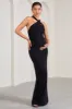Gracie | Black Strappy Asymmetric Sleeveless Maternity Maxi Dress sold by Club L London