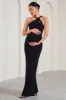 Gracie | Black Strappy Asymmetric Sleeveless Maternity Maxi Dress sold by Club L London