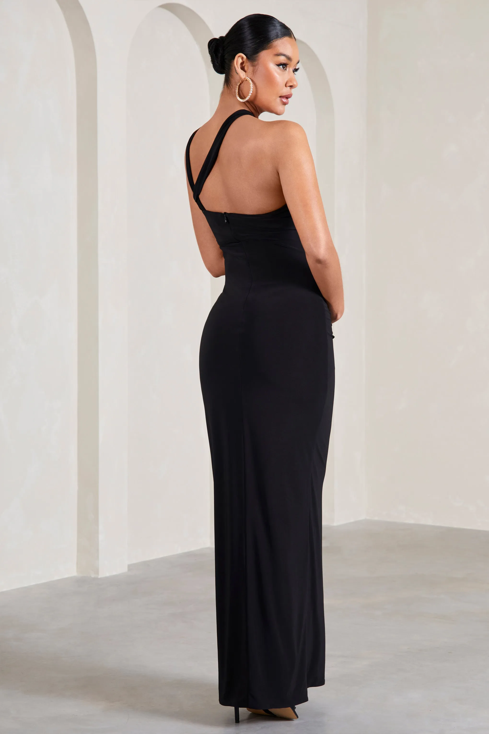 Gracie | Black Strappy Asymmetric Sleeveless Maternity Maxi Dress sold by Club L London product image thumbnail 2