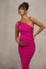 Late Night | Hot Pink Maternity Ruched One Shoulder Midi Dress sold by Club L London
