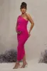Late Night | Hot Pink Maternity Ruched One Shoulder Midi Dress sold by Club L London