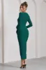 Dolce Vita | Bottle Green Long-Sleeve Ruffle Asymmetric Split Midi Dress sold by Club L London