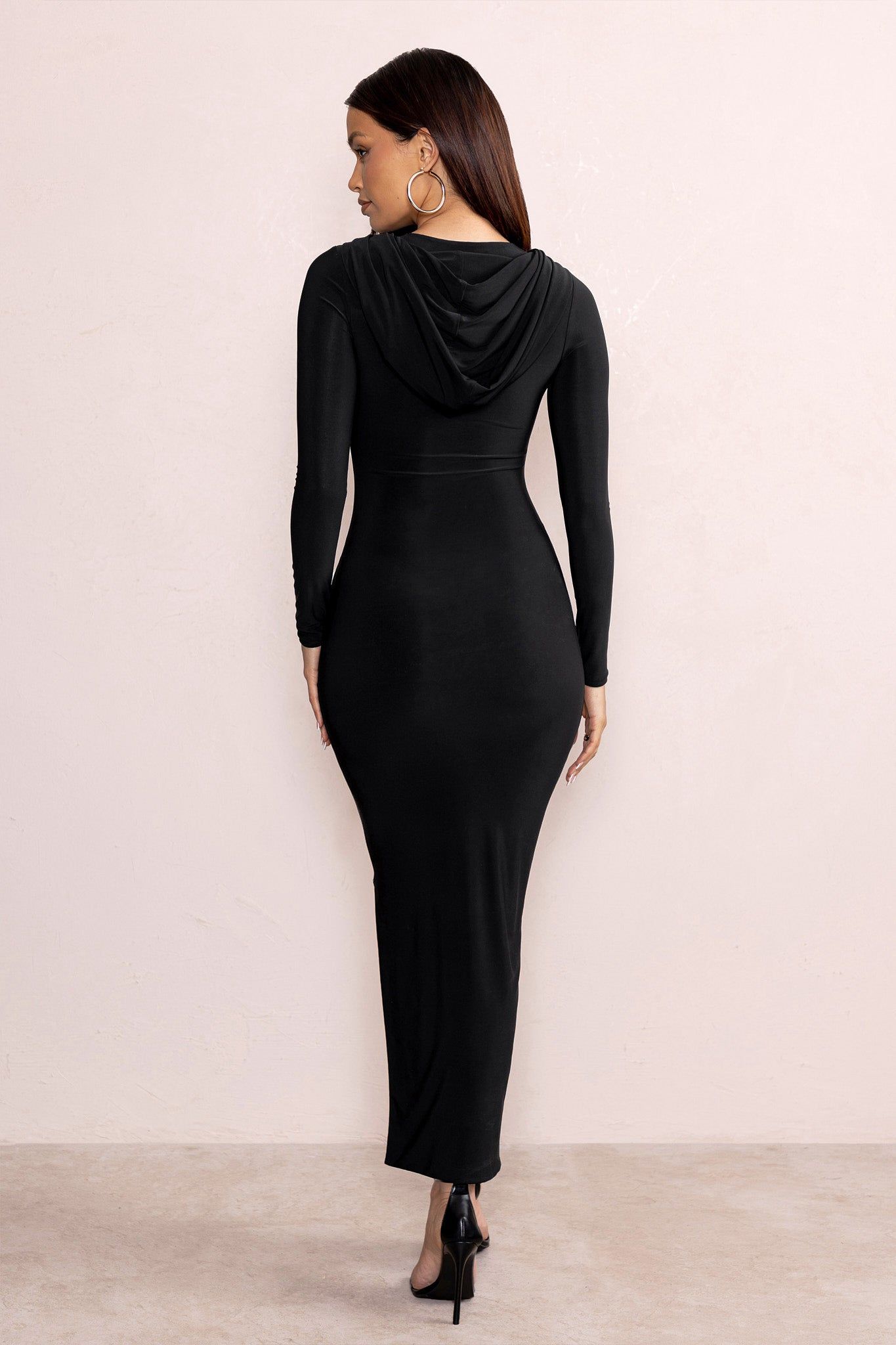 Milania | Black Long Sleeve Maxi Dress with Hood sold by Club L London product image thumbnail 2