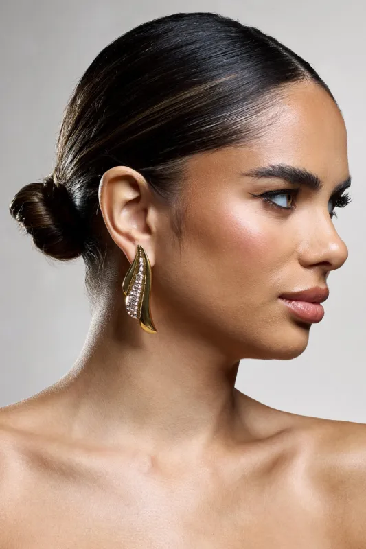 Linnea | Gold Diamante Statement Drop Earrings sold by Club L London