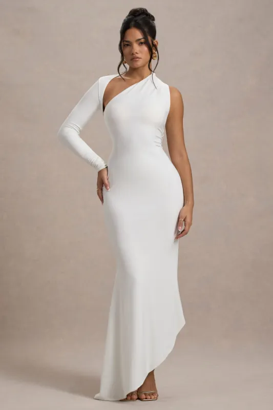 Orsa | White One-Shoulder Asymmetric Maxi Dress sold by Club L London