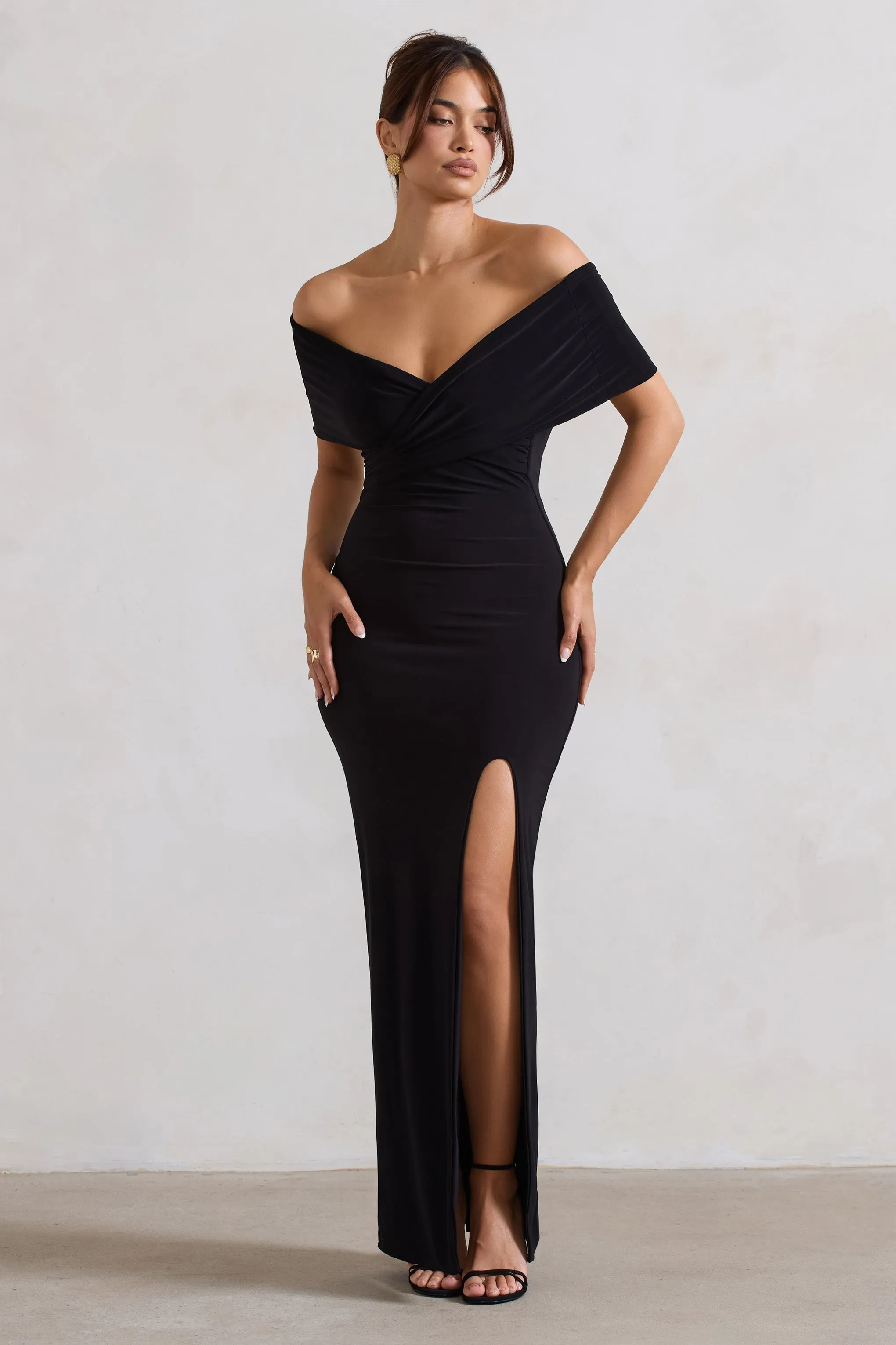 Refined | Black Twist Front Bardot Maxi Dress sold by Club L London product image thumbnail 5