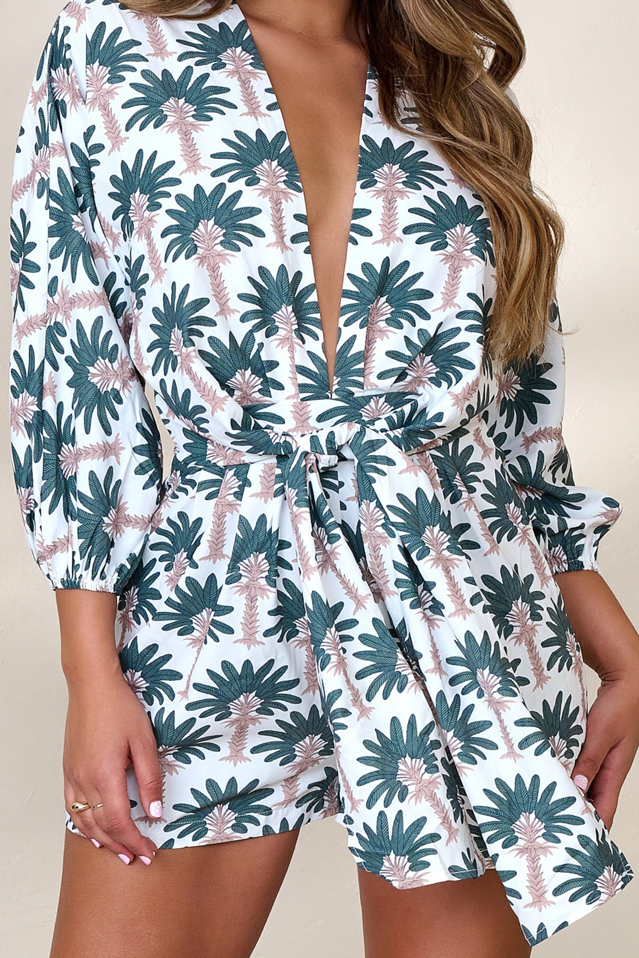Summer Skies | Tropical Print Plunge Playsuit sold by Club L London product image thumbnail 5